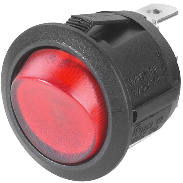 SPST Push-fit Round 6A Switch Red Neon (SWR029) SPST Push-fit Round 6A Switch Red Neon (SWR029)